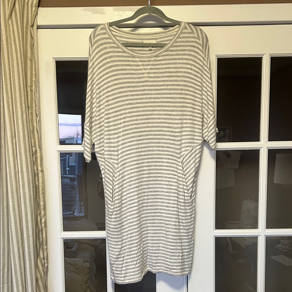 Anthro Lou & Grey -Gray and Cream Striped Dress with Pockets